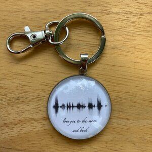 NEW Love You To The Moon Soundwave Steel Keychain 1.18in Black White Minimalist